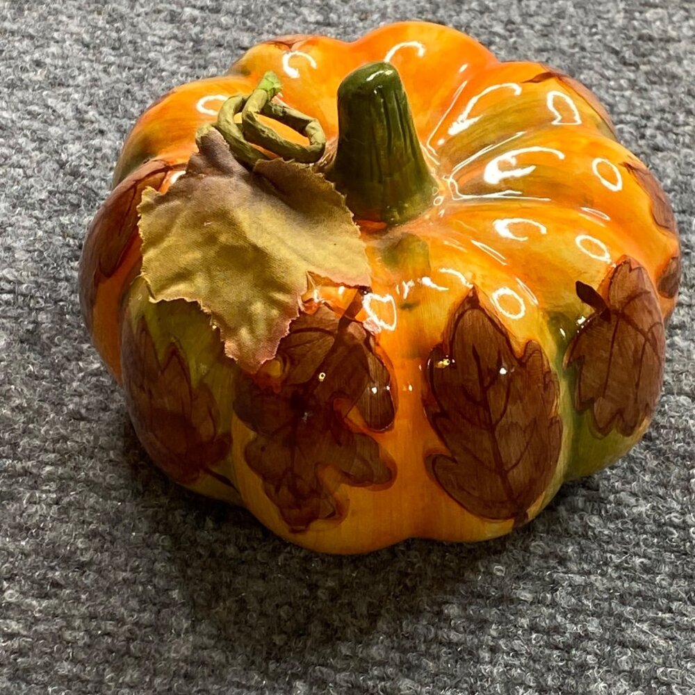 Hand Painted Ceramic Pumpkin Autumn Leaf Decor Fall Thanksgiving‎ Halloween